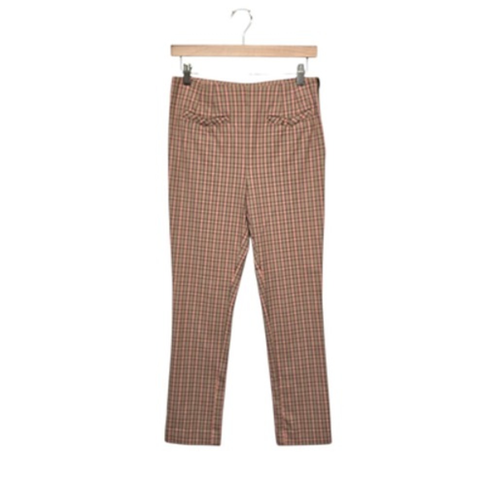 Anthropologie Pants Womens 4 Tan Pink Plaid The Essential Slim Side Zip Career